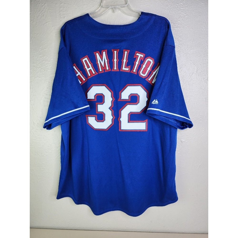 Vtg NWT Majestic Mens 2X Rangers Hamilton #32 Blue Jersey MLB Applique USA